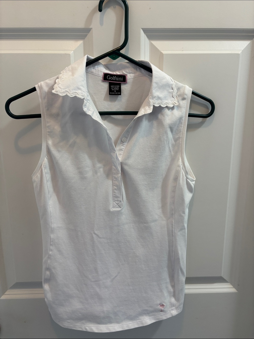 Golfini Women’s White Sleeveless Polo Tank with Scalloped Collar - Picture 3 of 5